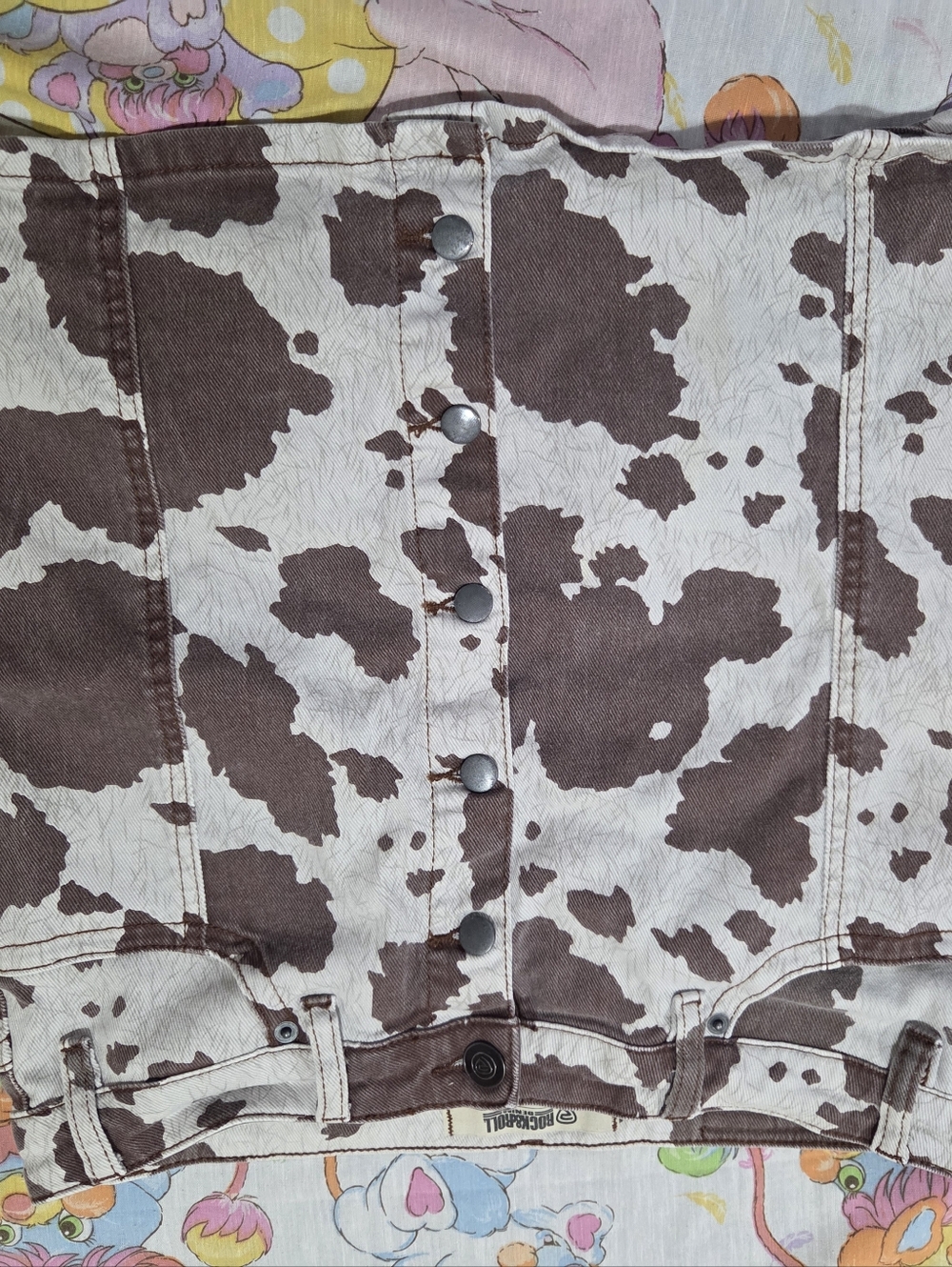 Rock & Roll denim Cow Print Button-Front Skirt